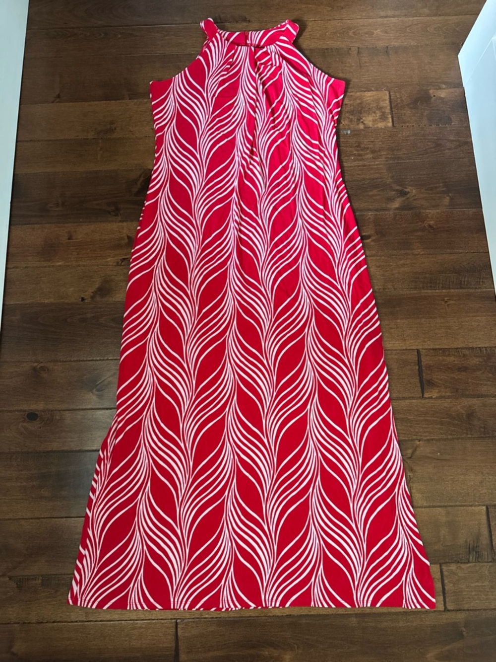 Chico's Traveler’s Collection Red and White Halter Zip Neck Maxi Dress Size 1